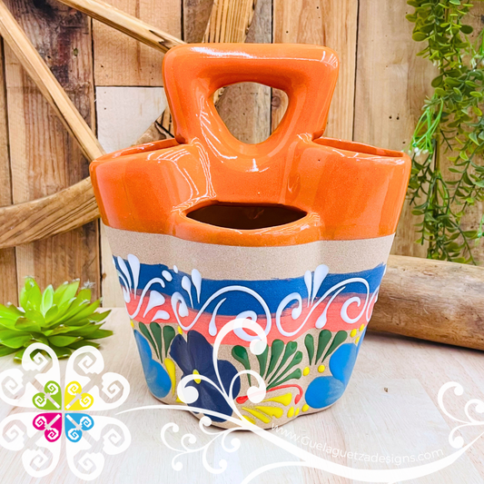 Orange Flores Clay Utensil Holder - Spoon Holder
