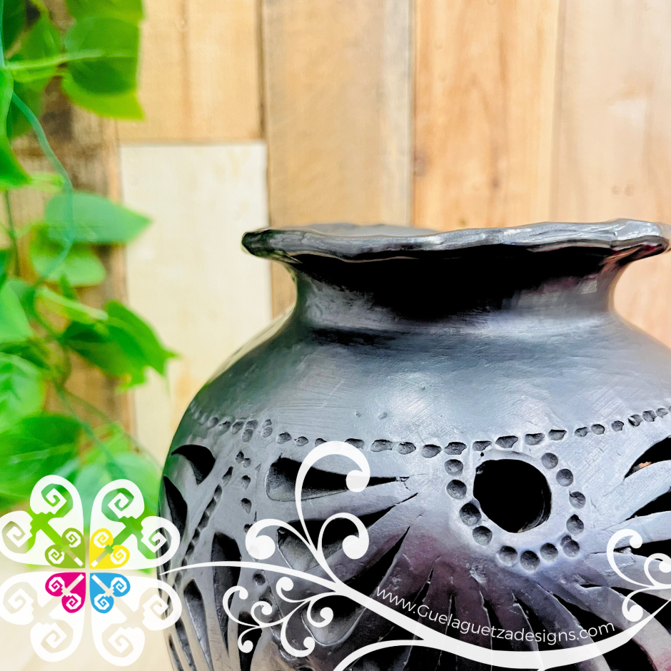 Medium Bola Calado Black Clay Vase - Barro Negro Oaxaca
