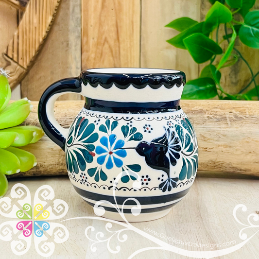 Navy Blue Blue Flower Taza Ponchera Colibri - Barro Alta Temperatura - Single Clay Mug