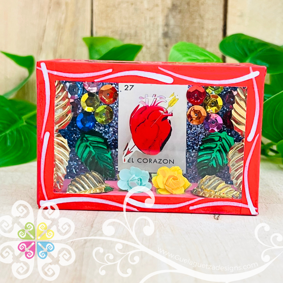 Mini Red Square LoteriaMX Mexican Box Decor - Cajita Decorativa Barro Cocido