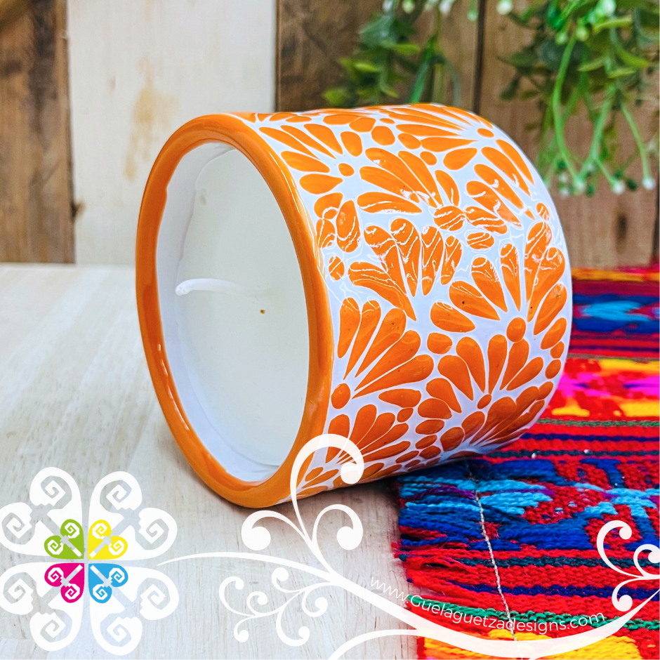 Medium Tazon Orange Talavera Candle - Artisan Candles