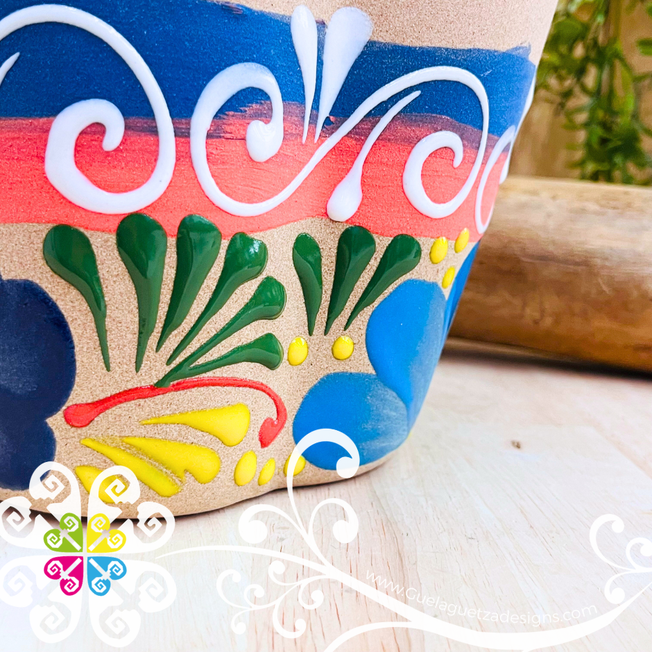 Orange Flores Clay Utensil Holder - Spoon Holder
