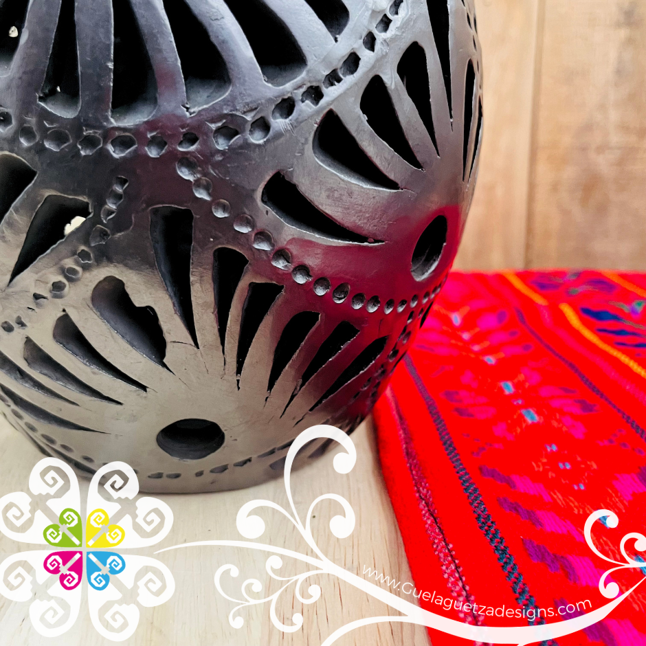 Medium Bola Calado Black Clay Vase - Barro Negro Oaxaca