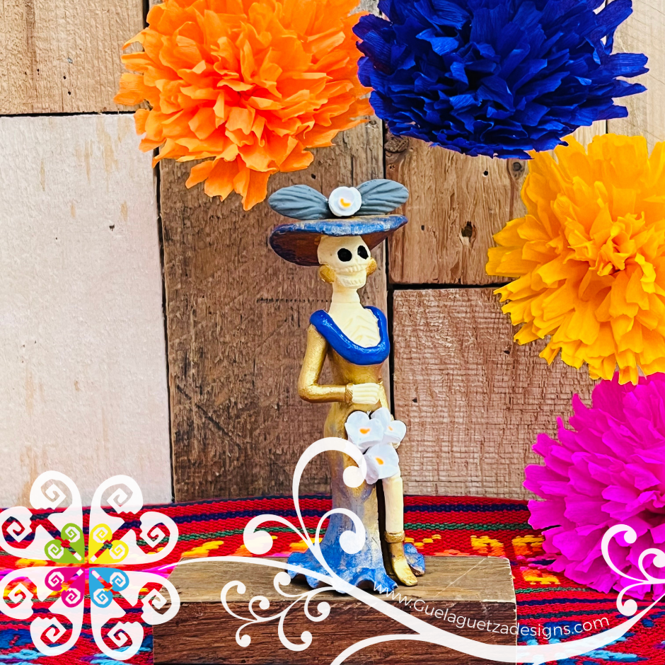 Mini Gold/Brown Fina Clay Catrina Michoacana - Capula Clay Home