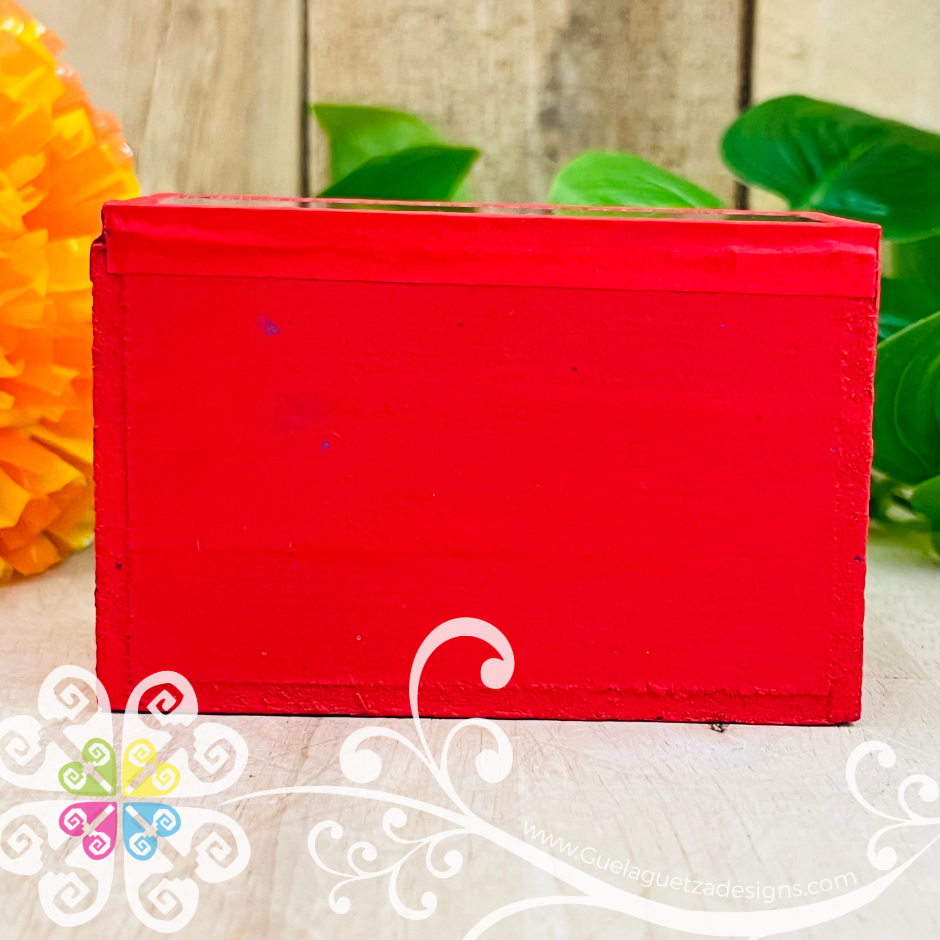 Mini Red Square LoteriaMX Mexican Box Decor - Cajita Decorativa Barro Cocido
