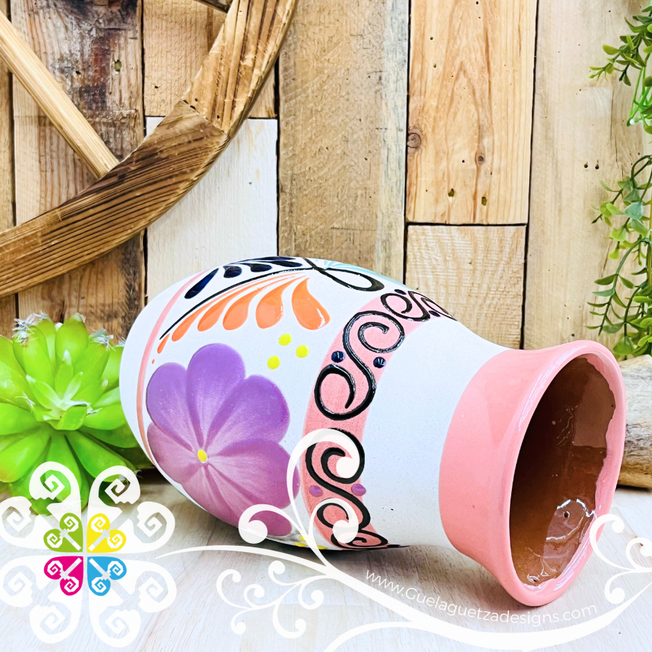Pink Florero Ovulo Floreado - Mexican Home Décor