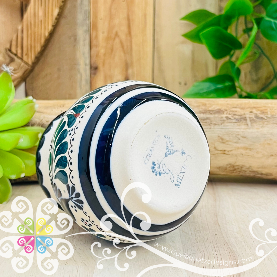 Navy Blue Blue Flower Taza Ponchera Colibri - Barro Alta Temperatura - Single Clay Mug