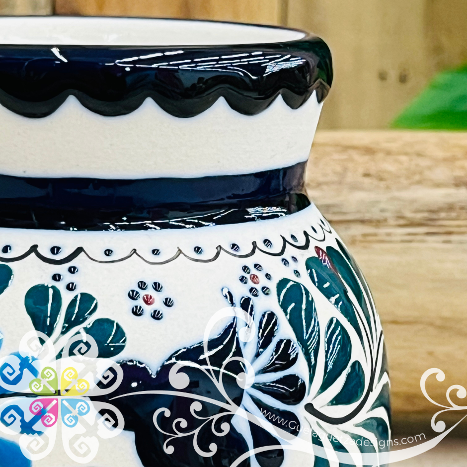 Navy Blue Blue Flower Taza Ponchera Colibri - Barro Alta Temperatura - Single Clay Mug