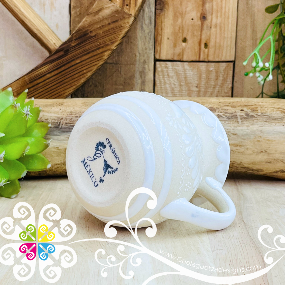 White Taza Ponchera Colibri - Barro Alta Temperatura - Single Clay Mug