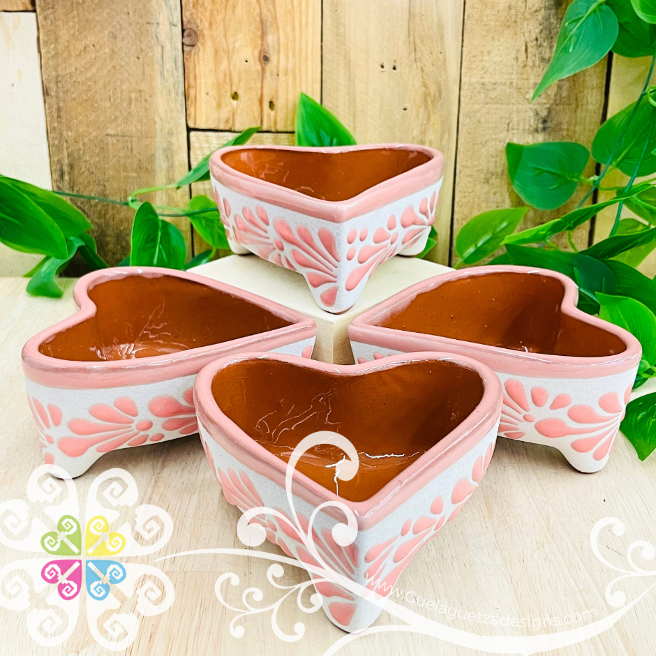 Set of 4 Pink Espiga Molcajete Corazon Barro - Mexican Kitchen