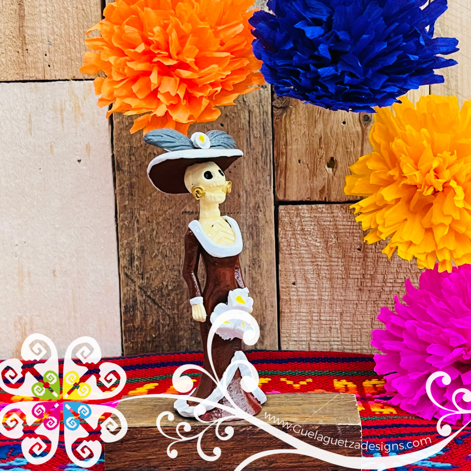 Mini Gold/Brown Fina Clay Catrina Michoacana - Capula Clay Home