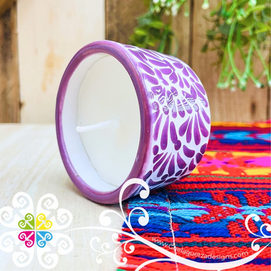 Small Purple Talavera Candle - Artisan Candles
