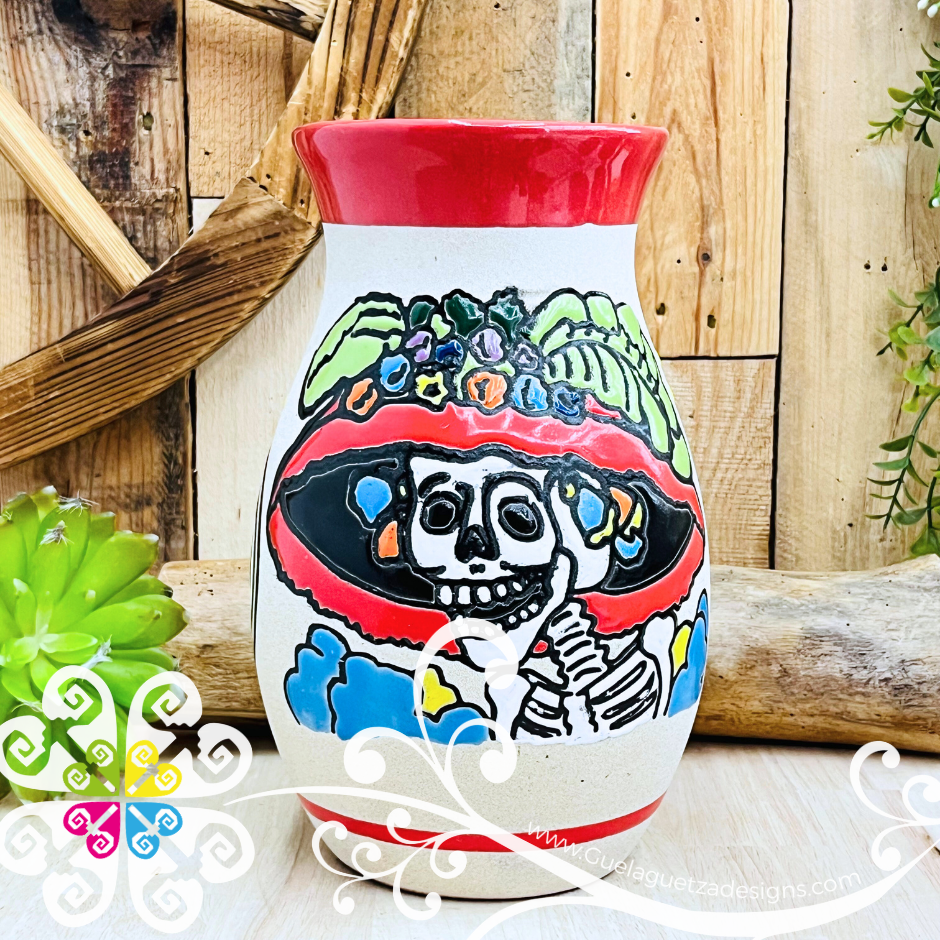 Red Catrina Ovulo Vase - Mexican Home Décor