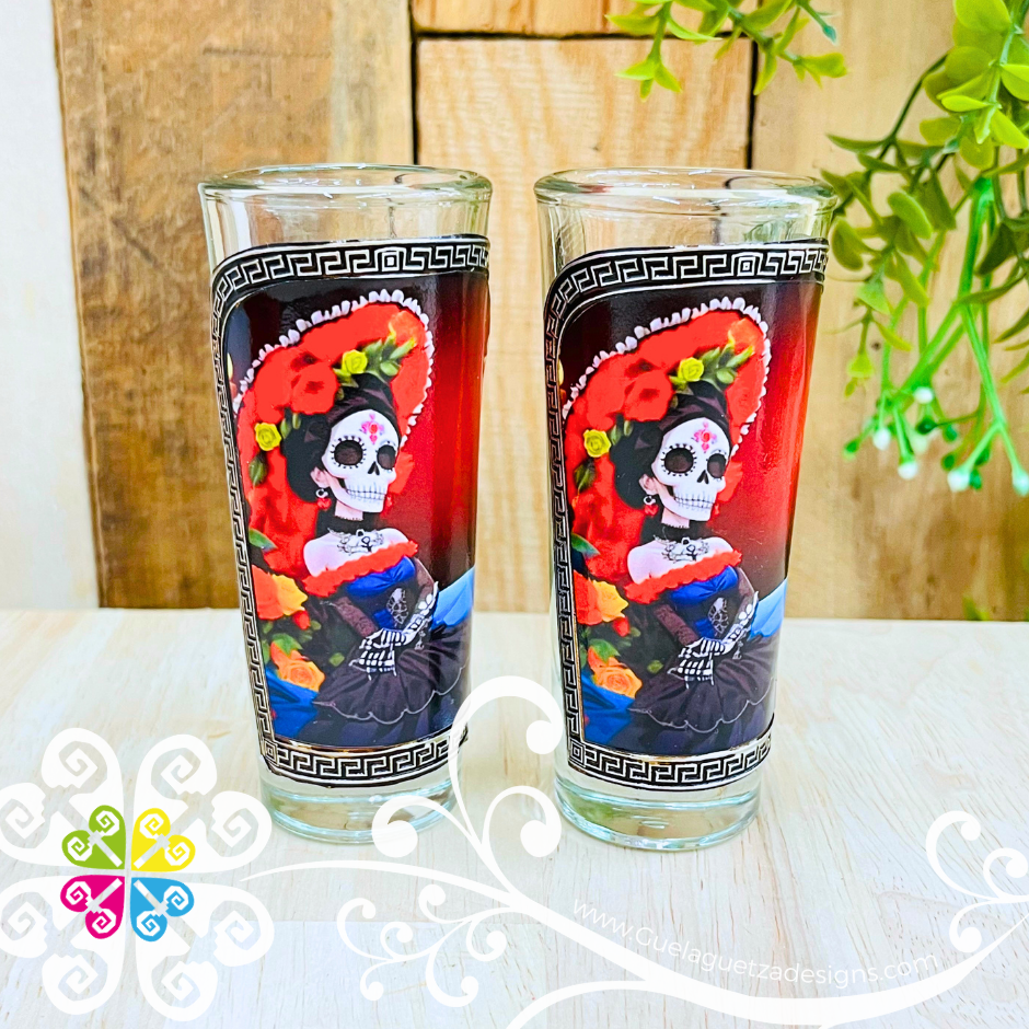 Catrina Shot Glasses - Tequilero Set with Stand