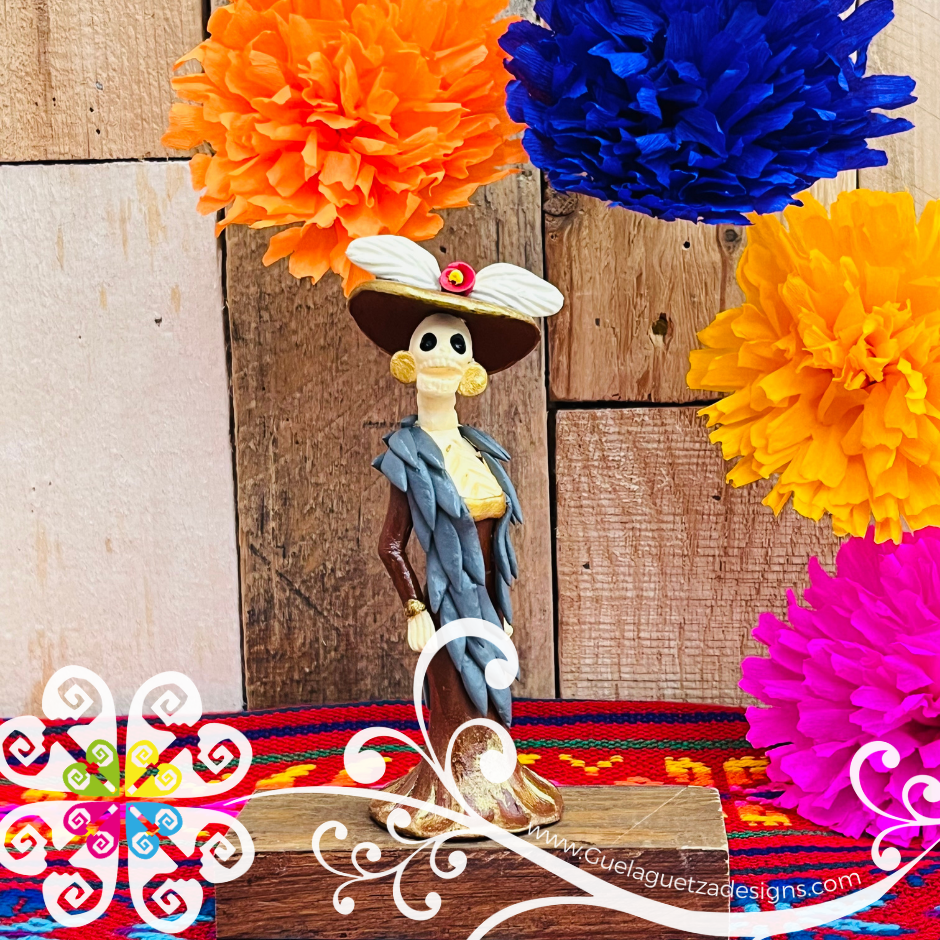 Mini Gold/Brown Fina Clay Catrina Michoacana - Capula Clay Home