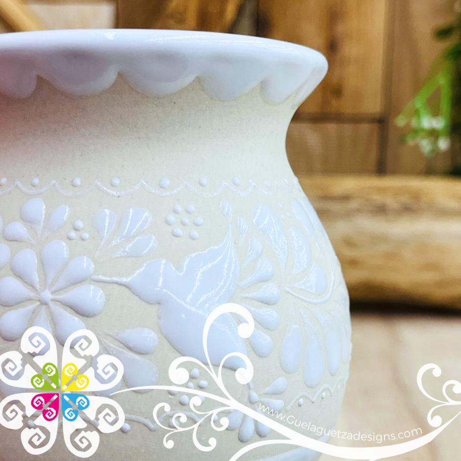 White Taza Ponchera Colibri - Barro Alta Temperatura - Single Clay Mug