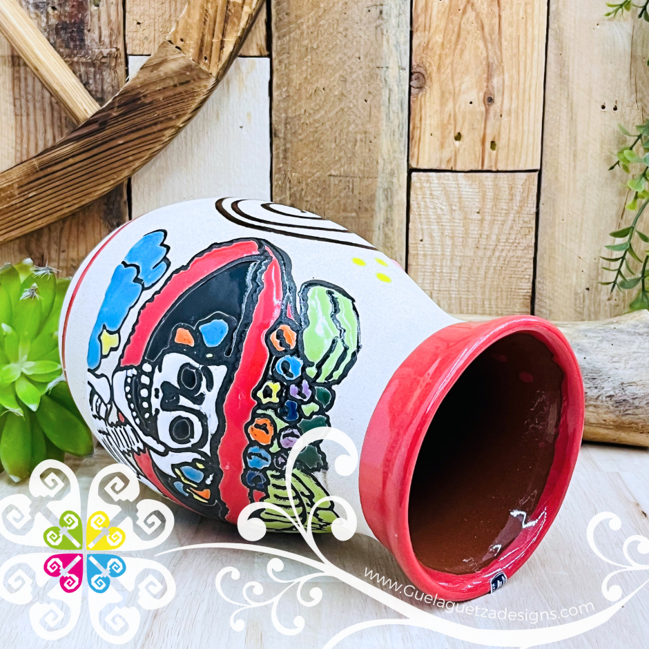Red Catrina Ovulo Vase - Mexican Home Décor