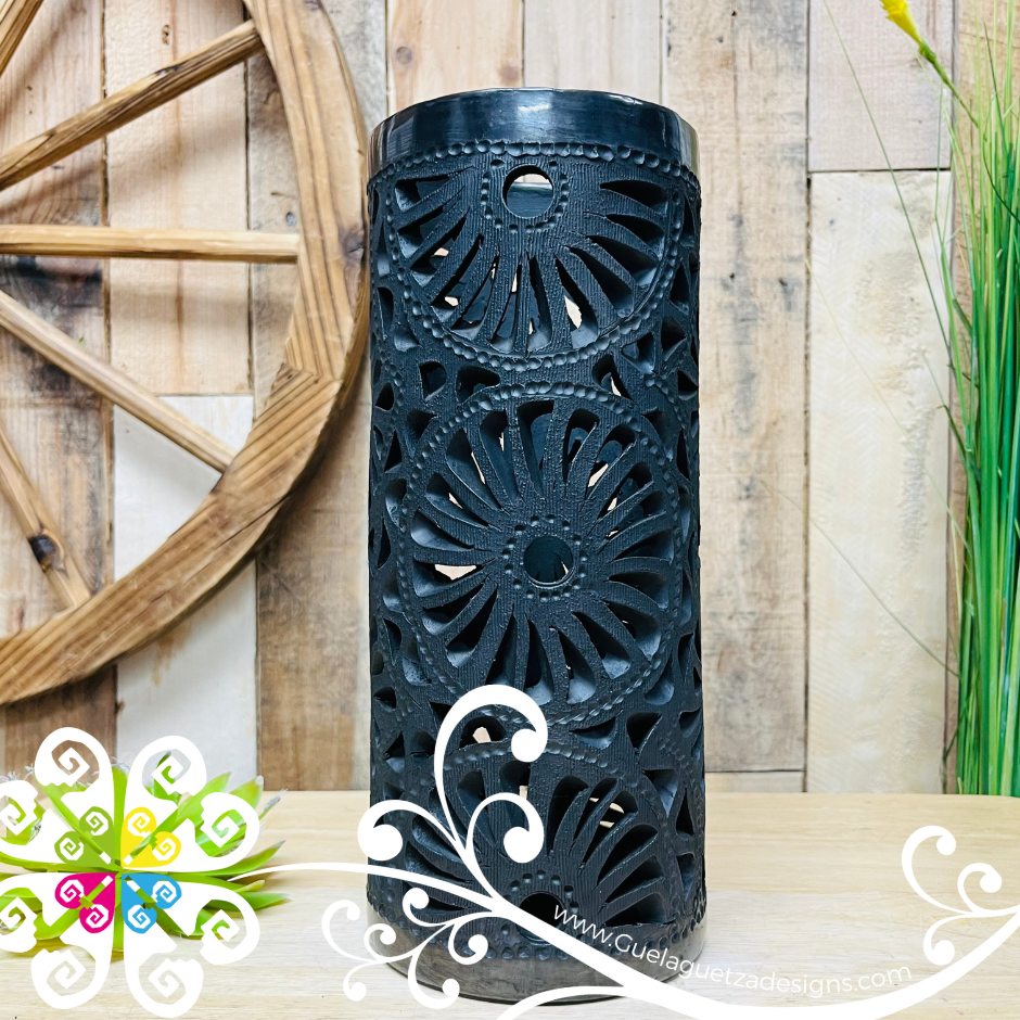 Large Cylinder Clay Vase - Barro Negro Oaxaca