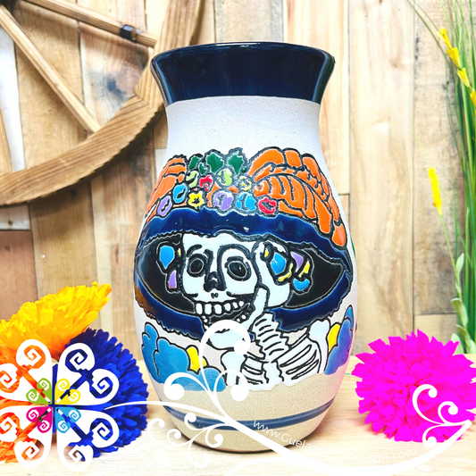 Navy Blue Catrina Ovulo Vase - Mexican Home Décor