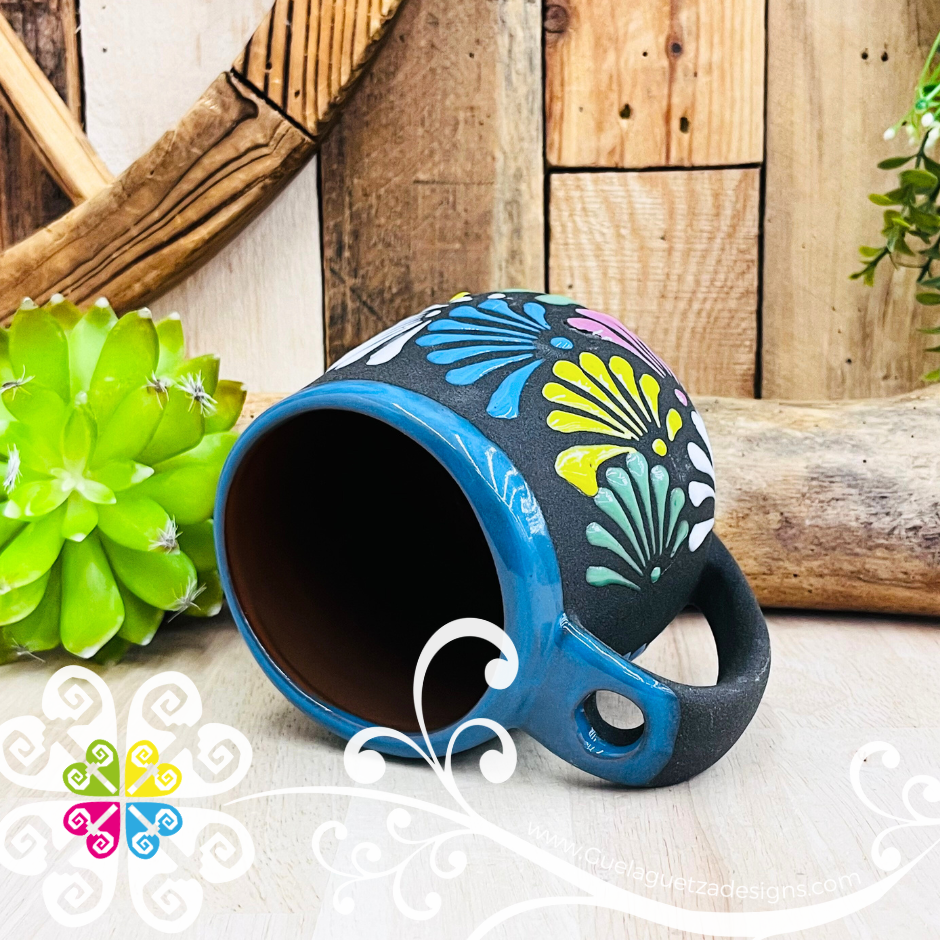 Blue With Multicolor Clay Mug with Spoon - Taza Espiga con Cuchara