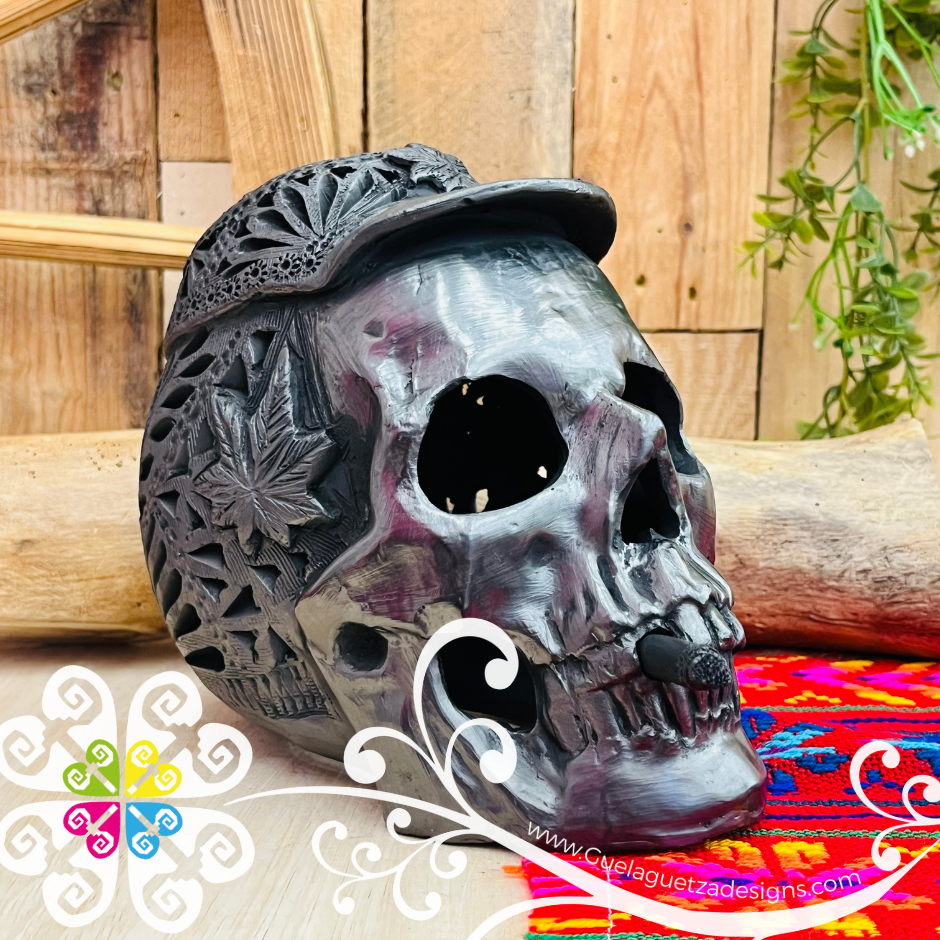 Extra Large Calado Skull  - Black Clay Oaxaca