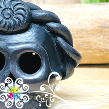 Small Frida Black Clay Skull  - Barro Negro Oaxaca