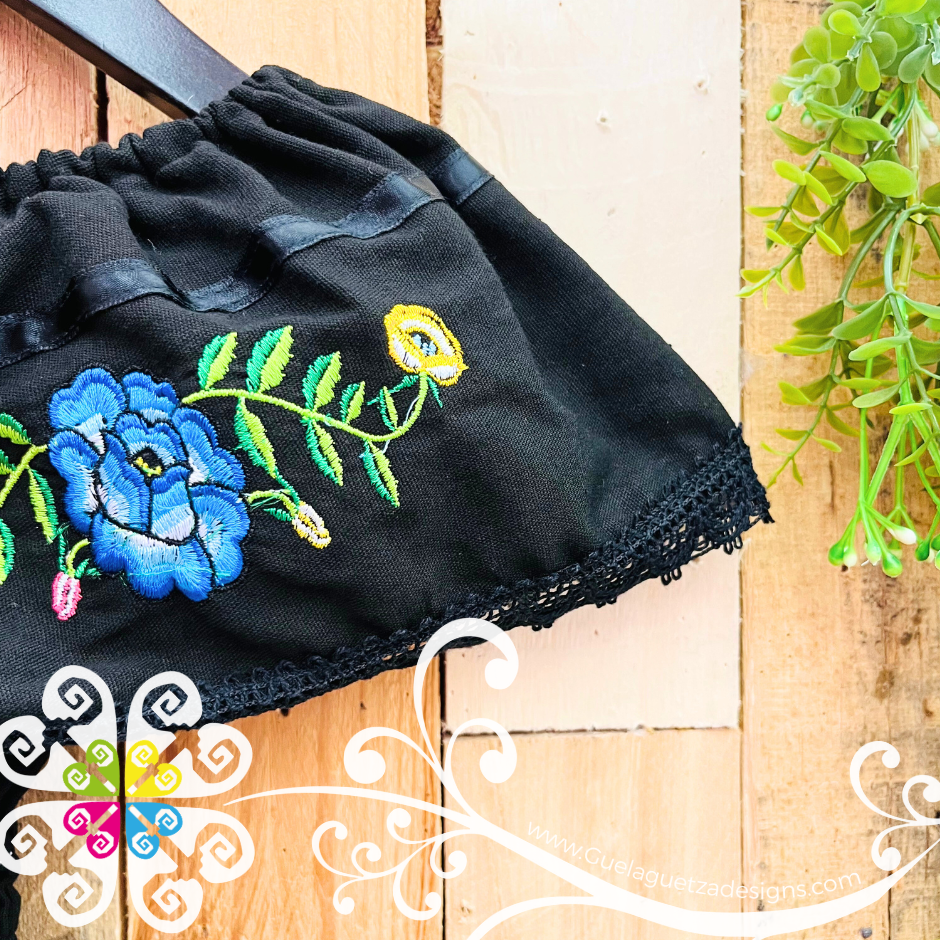 Black Tehuana Embroider Campesino Children Dress