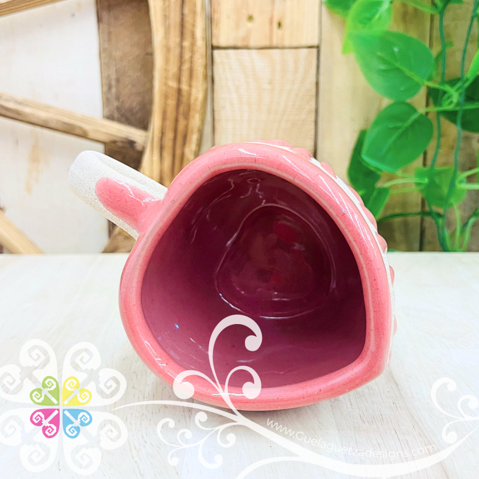 Set of 4 Pink Corazon Clay Mugs - Set Taza Barro
