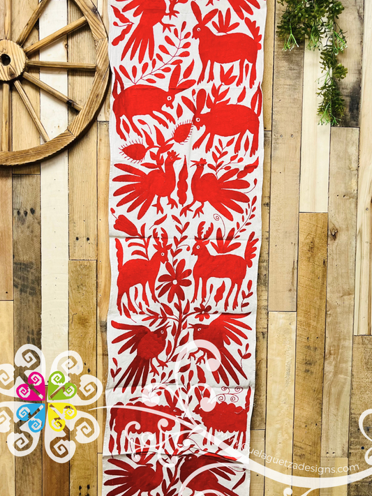 Red Large Solid Color Otomi Table Runner - Camino de Tenango