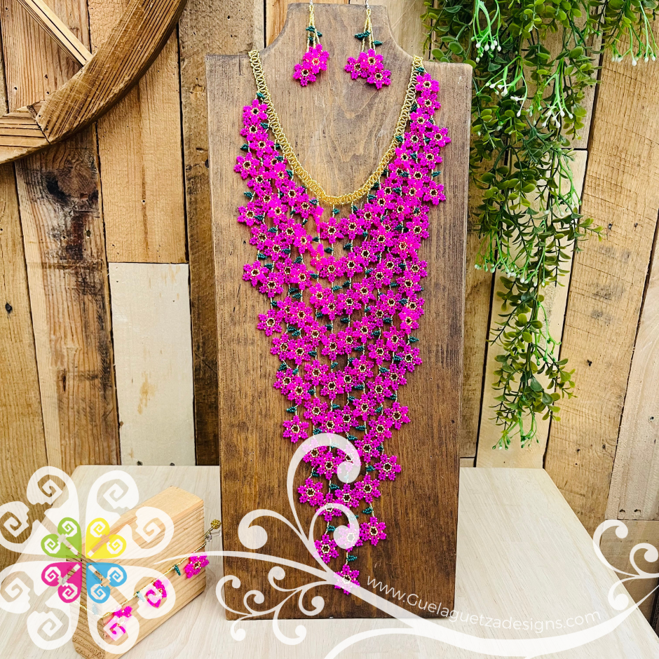 Large Daisy Waterfall Beaded Necklace Set