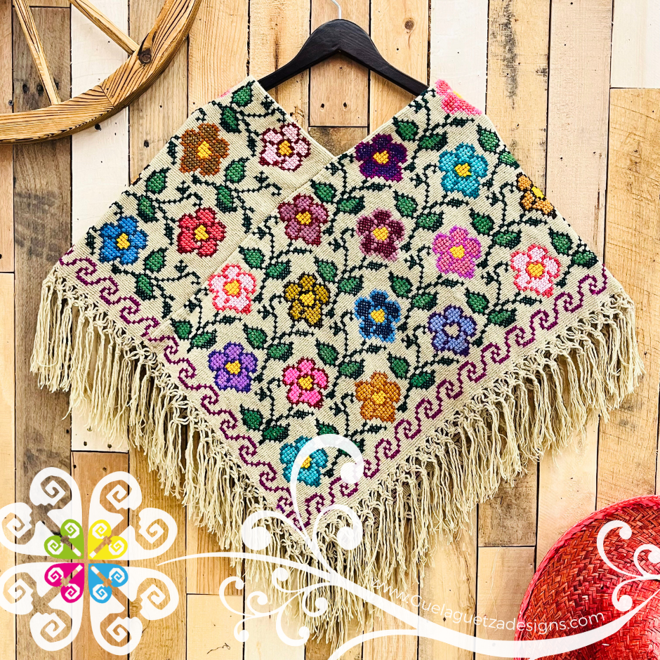 Colors Floral Design Embroider Poncho - Mañanita