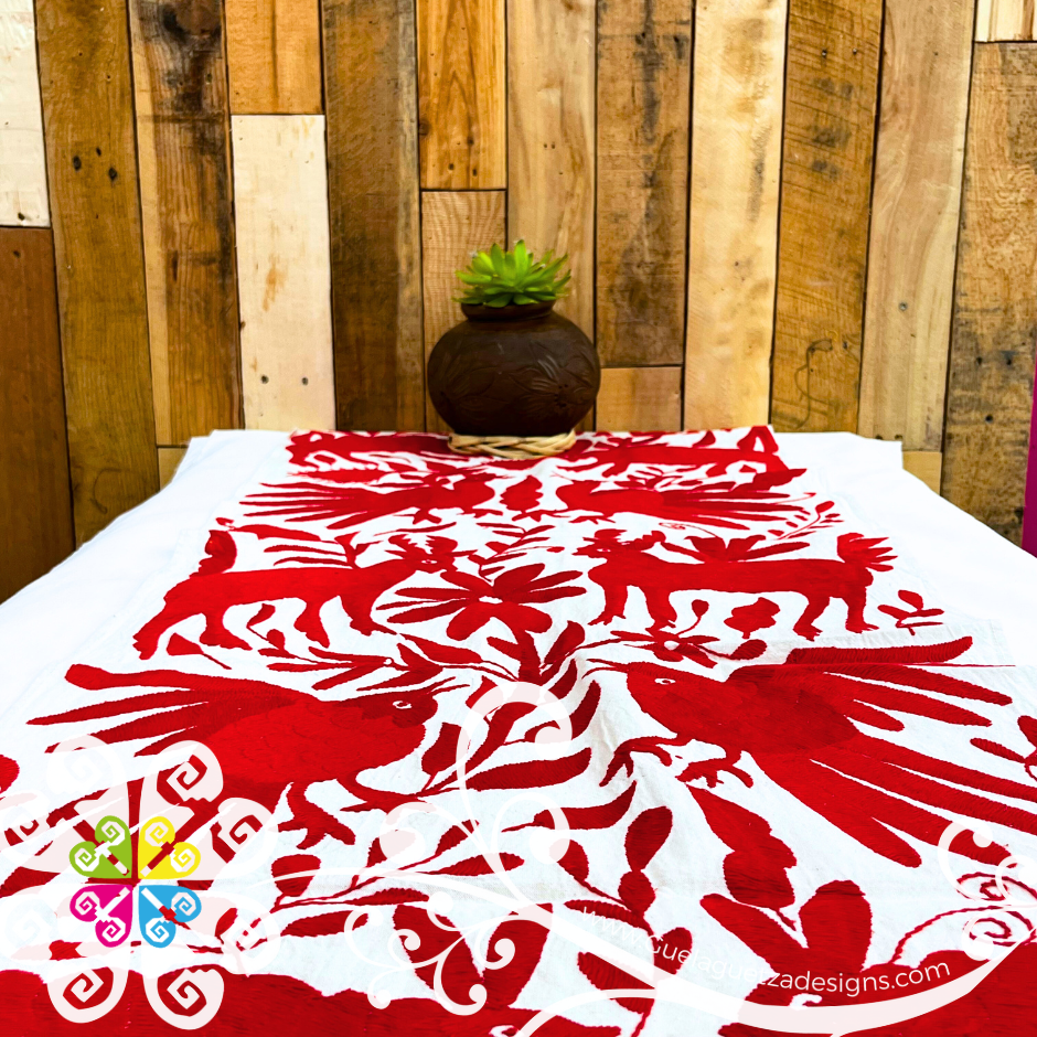 Red Large Solid Color Otomi Table Runner - Camino de Tenango