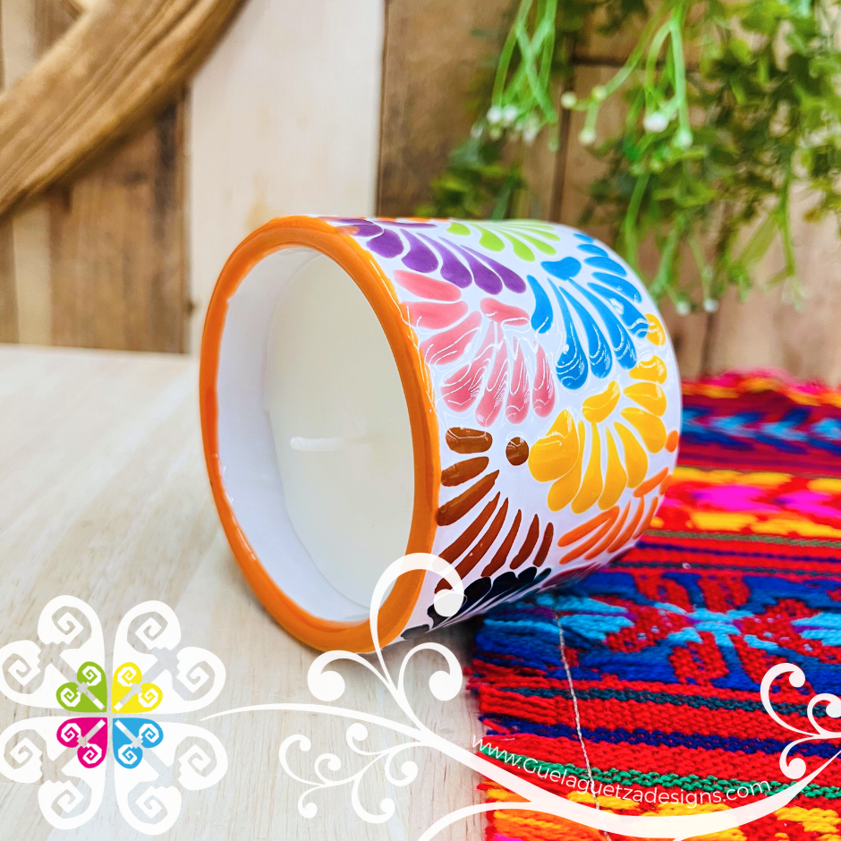 Medium Tazon Multicolor Talavera Candle - Artisan Candles