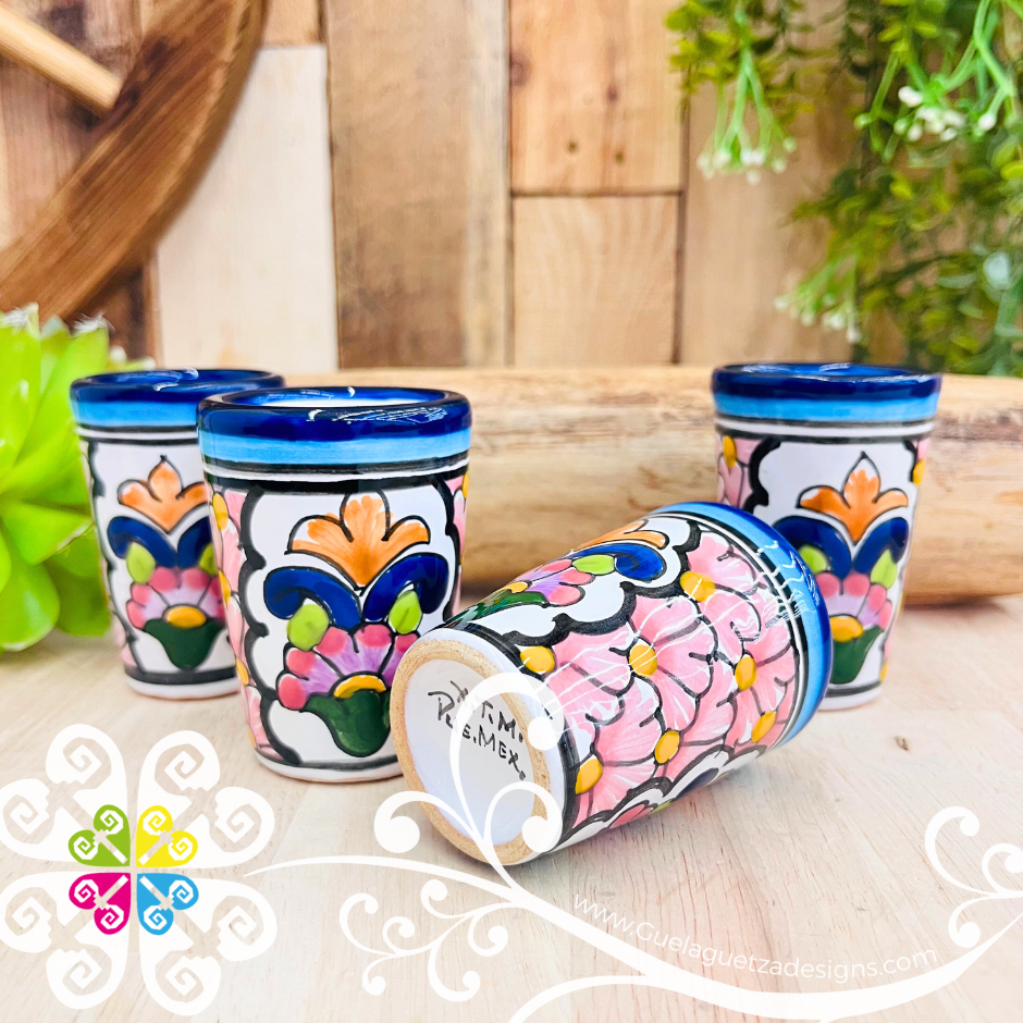 Set of 4 Floral Talavera Tequilero - Set of 4 Shot Glass