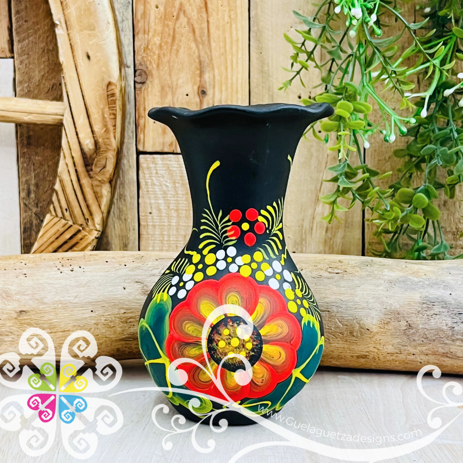 Small Black Clay Handpainted Vase - Barro Negro Oaxaca