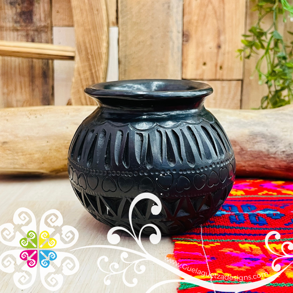 Small Olla Planter Black Clay Vase - Barro Negro Oaxaca