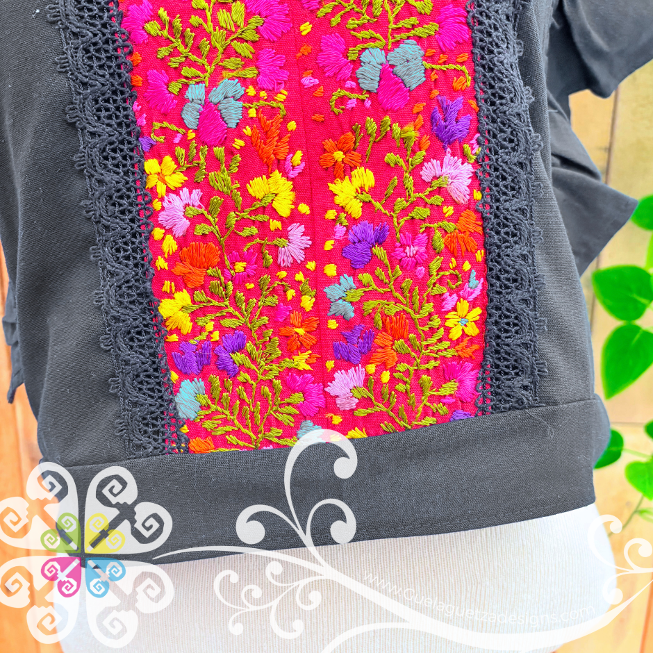 Black with Multicolor Coqueta San Antonino Crop Top