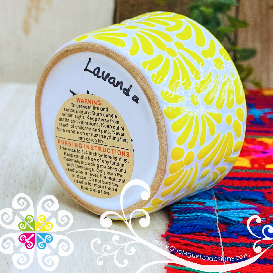 Small Bright Yellow Talavera Candle - Artisan Candles