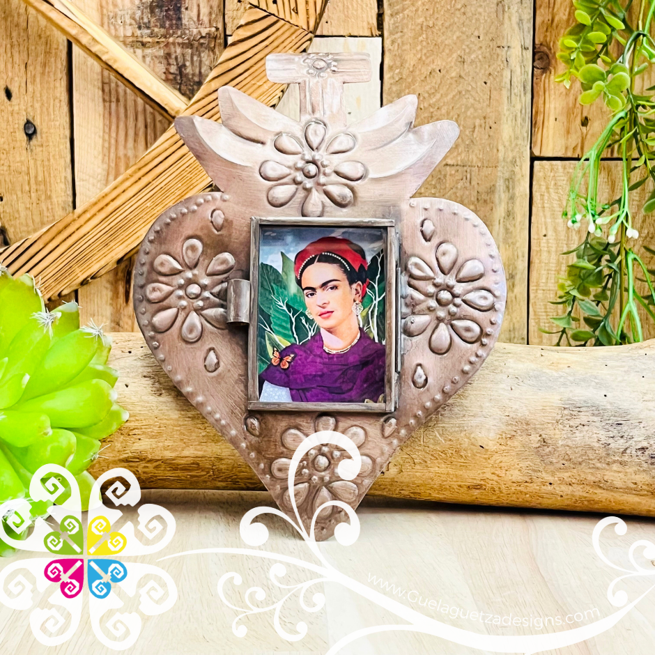 Large Cobrizado Frida Nicho Frame - Hojalata San Miguel Collection