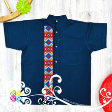Navy Blue Rhombus Stripe Shirt - Embroider Men Shirt