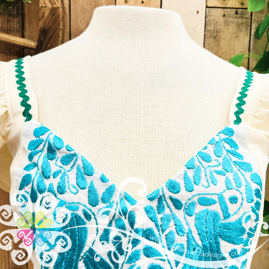 Teal Paloma Crop Top - Short Flutter Sleeve - Women's Top