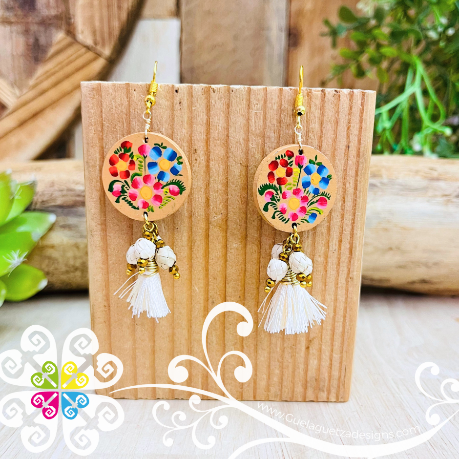 Solid Color Round Tassle Wood Earrings - Palm Earrings