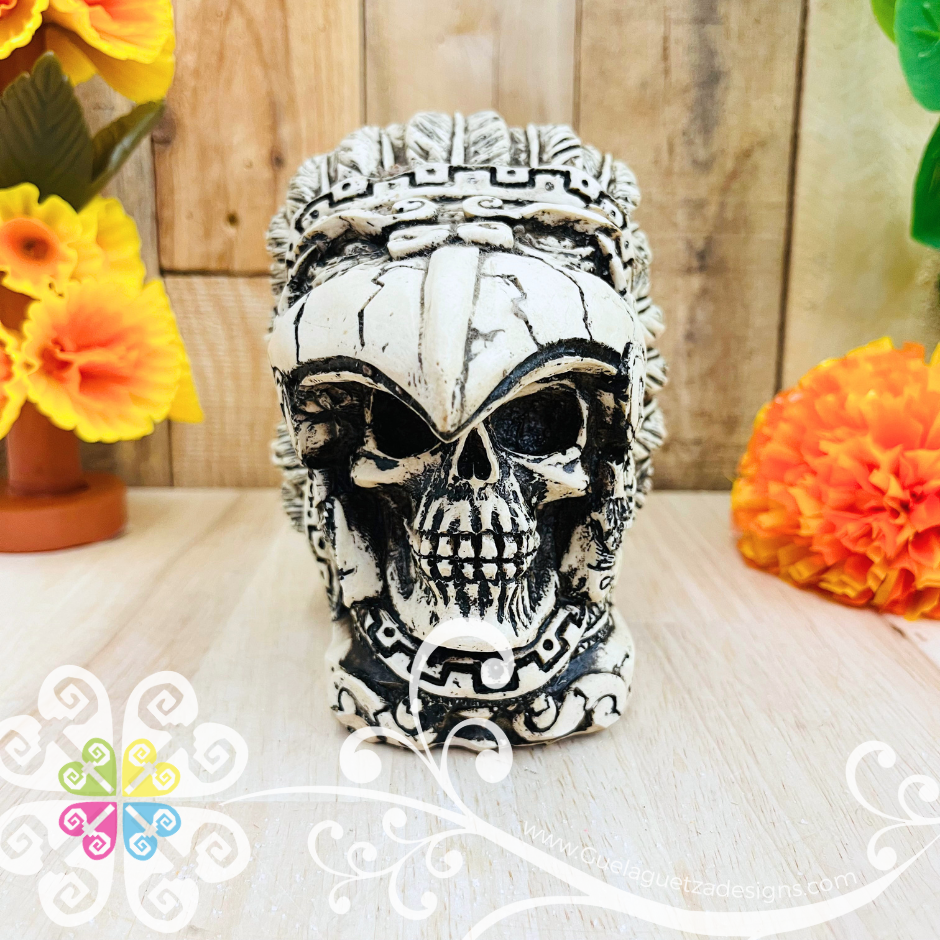 Medium Penacho - Artisan Day of the Dead Resin Skull
