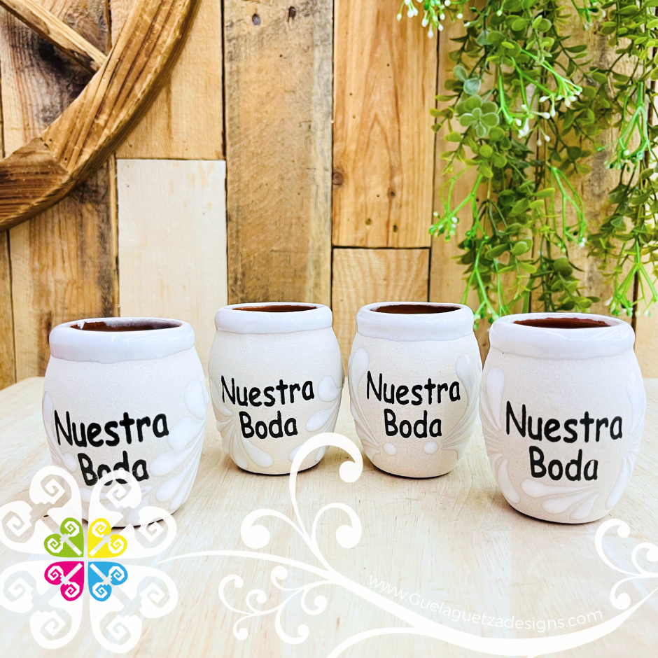 Nuestra Boda - Engobe/White Espiga Tequilero Barrilito Set - Clay Tequilero Set
