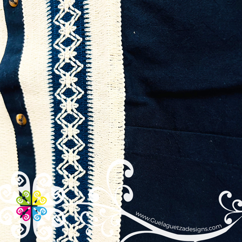 Navy Blue Pepita Guayabera - Men Shirt