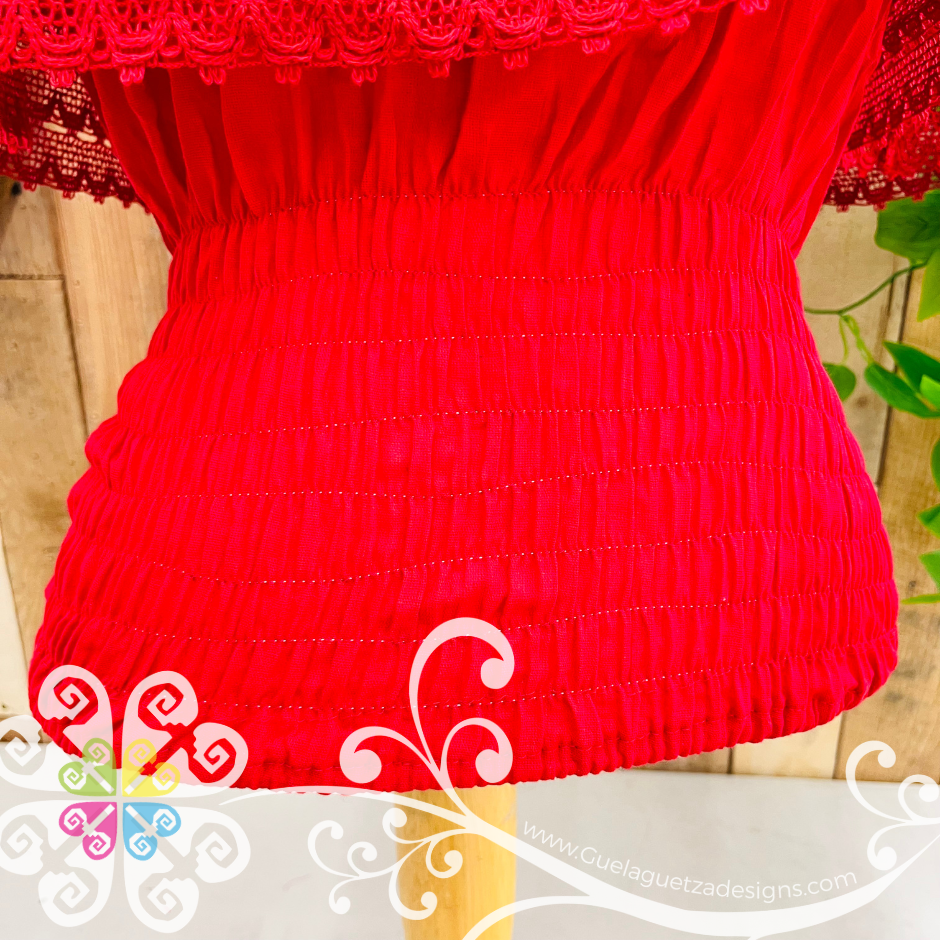 Red Campesina Embroider Crop Top- Women Top