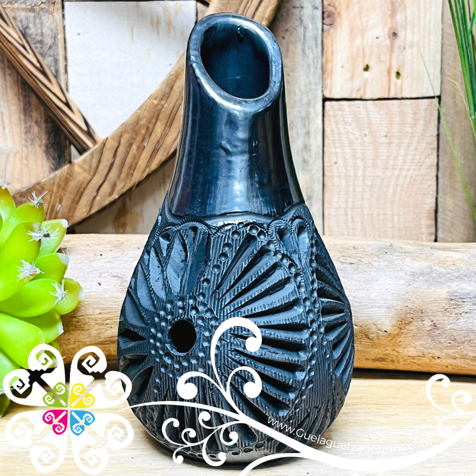 Medium Angled Black Clay Vase - Barro Negro Oaxaca