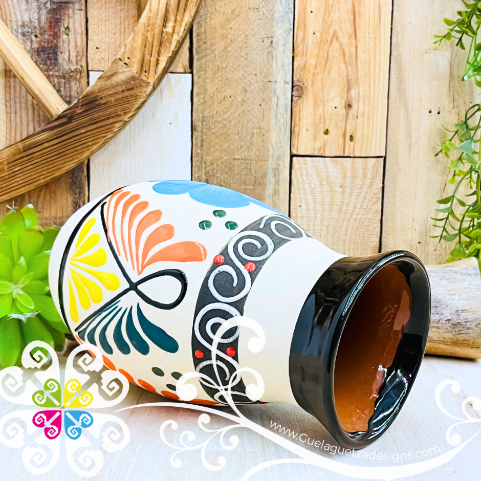 Black Florero Ovulo Floreado  - Mexican Home Décor