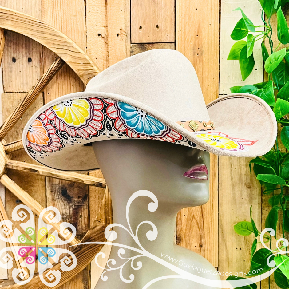 Khaki Mitla Cowboy Velvet Hat - Hand Painted Hat