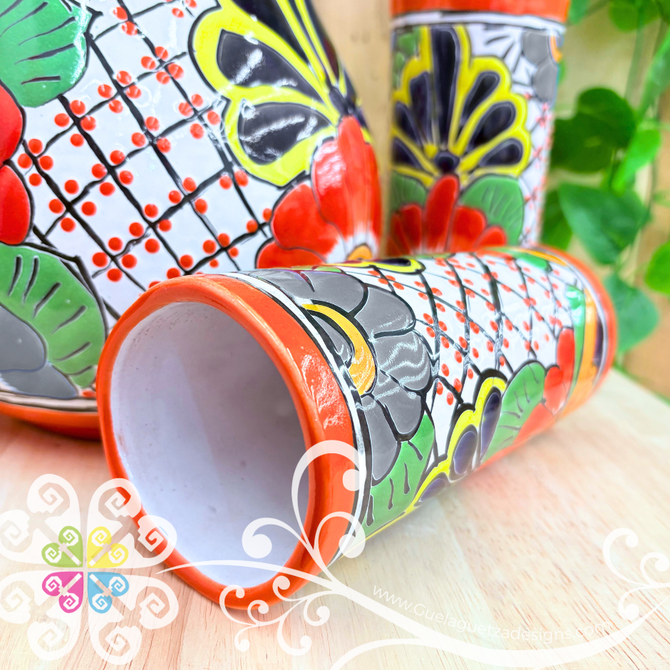 Orange Talavera Clay Pitcher Set - Set Clay Pitcher